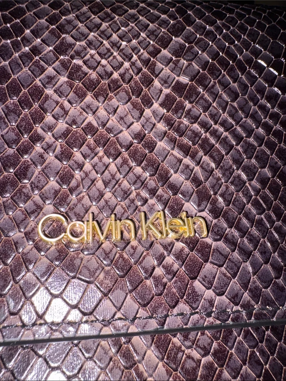 Calvin Klein Snakeskin Fern Top Handle Leather Satchel Crossbody Gold Hardware